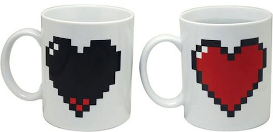 Kikkerland Pixel Heart Промяна на топлината Чаша Керамично Бяла 330мл