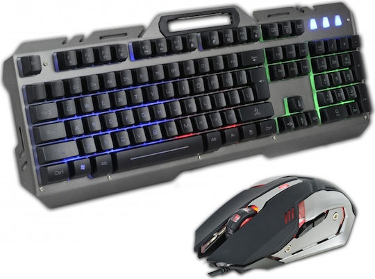 Rebeltec Interceptor Gaming Keyboard Set with RGB Lighting & Mouse English US Gray