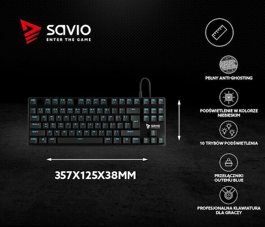 Savio Tempest RX Gaming Mechanical Keyboard Tenkeyless with Outemu Blue switches and Illuminated keys (English US)