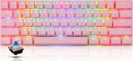 Motospeed CK62 RGB Ασύρματο Gaming Πληκτρολόγιο 60% με Outemu Blue διακόπτες και RGB φωτισμό (Ελληνικό) Ροζ