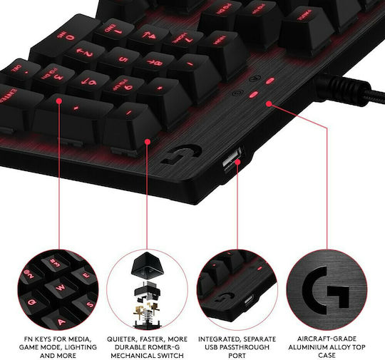 Logitech G413 Gaming Mechanical Keyboard with Romer-G Tactile switches and Illuminated keys (English US)