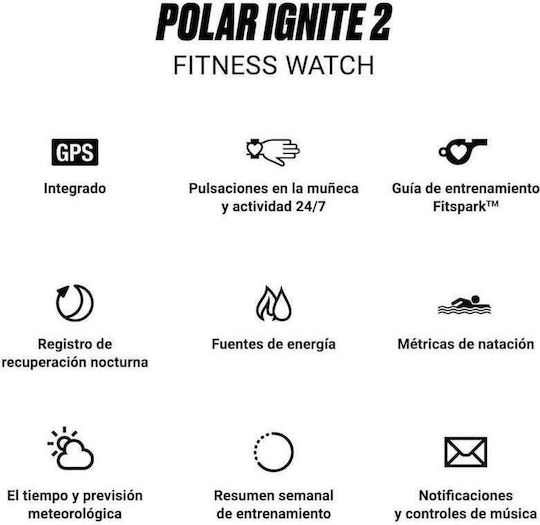 Polar Ignite 2 Stainless Steel 43mm Waterproof Smartwatch with Heart Rate Monitor (Black Pearl)