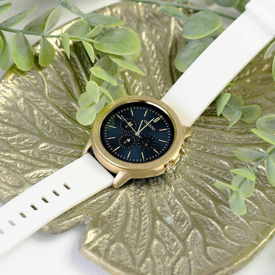 Oozoo Q00316 45mm Smartwatch με Παλμογράφο (Χρυσό/Λευκό)