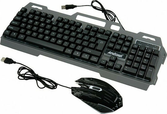Andowl Q-808 Gaming Keyboard Set with RGB lighting & Mouse (English US) Gray