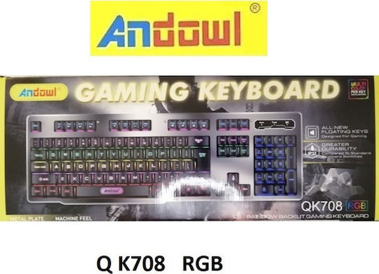 Andowl Q-K708 Gaming Πληκτρολόγιο με RGB φωτισμό (Αγγλικό US)