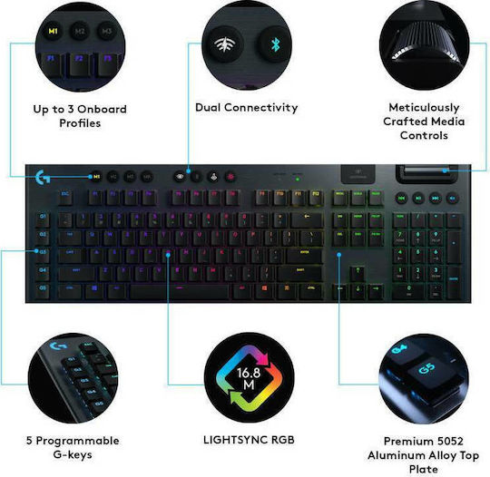 Logitech G915 Lightspeed Drahtlos Gaming Mechanische Tastatur mit GL Clicky Schaltern und RGB-Beleuchtung (Englisch US)