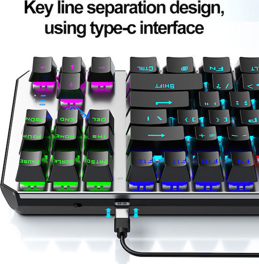 Aula F-2067 Gaming Tastatură Mecanică Tenkeyless cu Custom Blue comutatoare și iluminare RGB (Engleză US) Argintiu