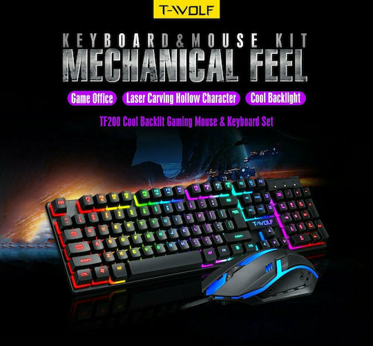 T-Wolf TF200 Σετ Gaming Πληκτρολόγιο με RGB φωτισμό & Ποντίκι (Αγγλικό UK)