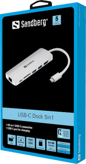 Sandberg USB-C Docking Station mit HDMI 4K PD Ethernet Silber (136-18)