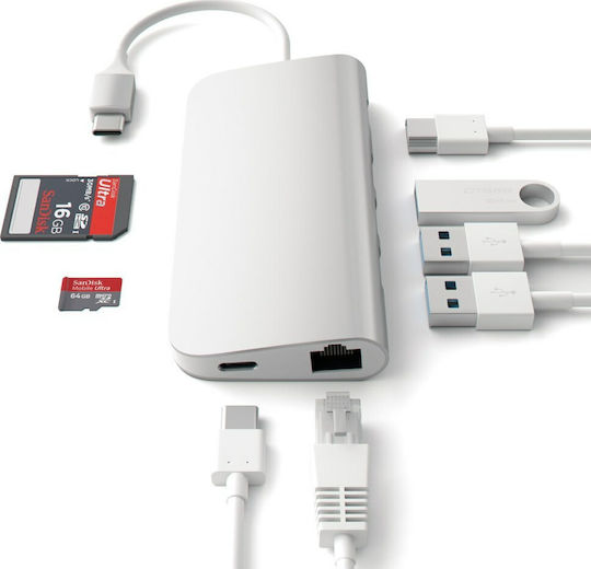 Satechi USB-C Docking Station με HDMI 4K PD Ethernet Ασημί (ST-TCMA2S)