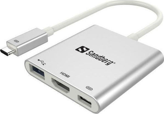 Sandberg USB-C Docking Station mit HDMI 4K PD Silber (136-00)