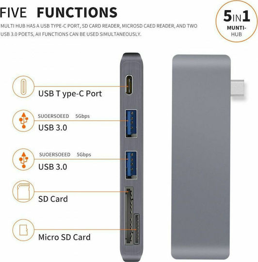 Tech-Protect 5in1 USB-C / USB-A Docking Station with 4K Gray