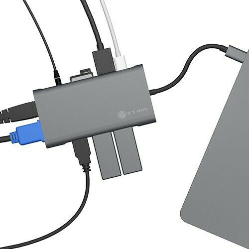 Icy Box USB-C Docking Station με HDMI 4K PD Ethernet και σύνδεση 2 Οθονών Γκρι (IB-DK4040-CPD)
