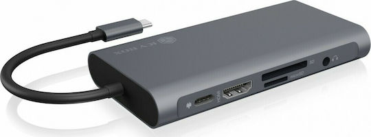 Icy Box USB-C Docking Station με HDMI 4K PD Ethernet και σύνδεση 2 Οθονών Γκρι (IB-DK4040-CPD)