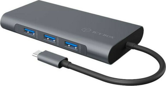 Icy Box USB-C Docking Station με HDMI 4K PD Ethernet και σύνδεση 2 Οθονών Γκρι (IB-DK4040-CPD)