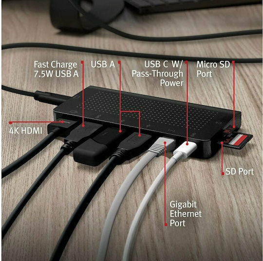Twelve South StayGo USB-C Докинг станция с HDMI 4K PD Ethernet Черен