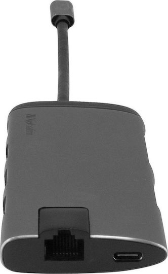 Verbatim USB-C Docking Station με HDMI 4K PD Ethernet Γκρι (49142)
