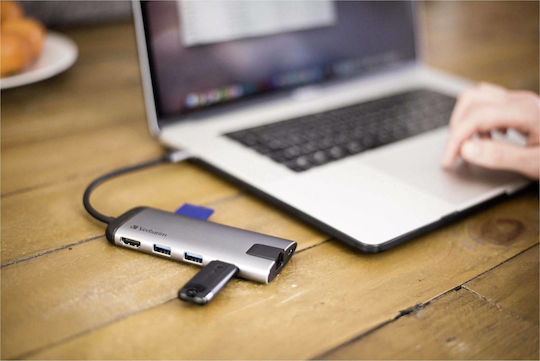 Verbatim USB-C Docking Station με HDMI 4K PD Ethernet Γκρι (49142)