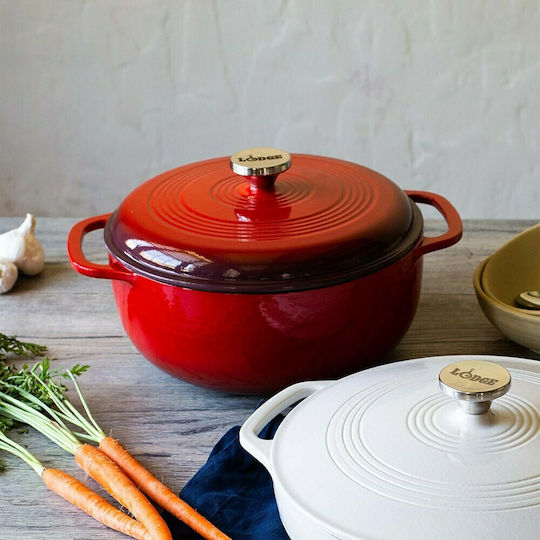 Lodge Deep Pot made of Cast Iron 5.68lt / 34.5cm Red