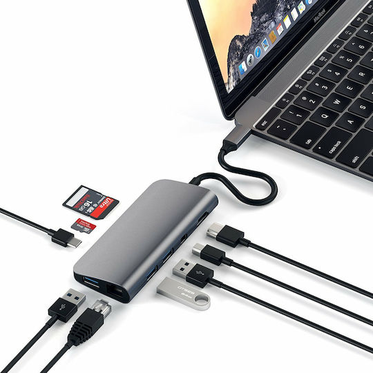 Satechi USB-C Docking Station with HDMI 4K PD Ethernet Gray (ST-TCMM8PAM)