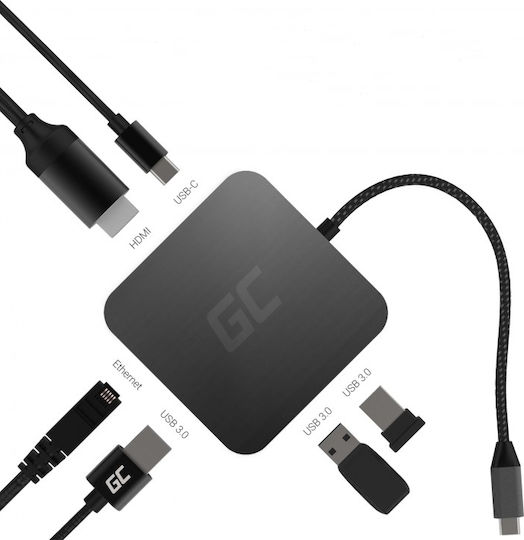 Green Cell AK61 USB-C Docking Station mit HDMI 4K Ethernet Schwarz