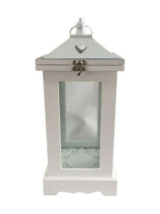 Inart Lantern Wooden Tabletop White 15x15x33εκ. 1pcs