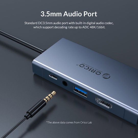 Orico MC-U501P USB-C Docking Station με HDMI 4K PD και συνδεση 2 Οθονών Γκρι