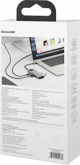 Baseus Metal Gleam USB-C Docking Station με HDMI 4K PD Ασημί