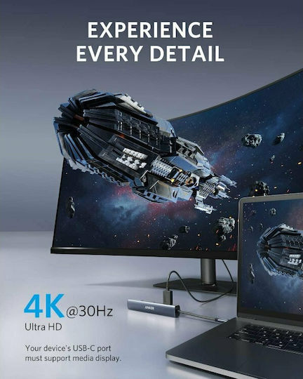 Anker PowerExpand USB-C Docking Station με HDMI 4K PD Ethernet Ασημί