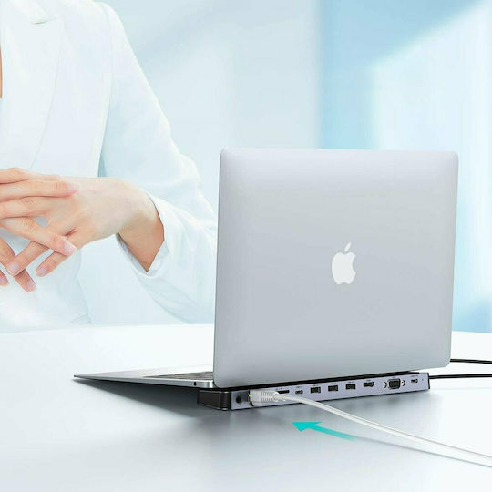 Choetech HUB-M20 USB-C Docking Station with HDMI 4K PD Ethernet and Support for 2 Monitors Gray