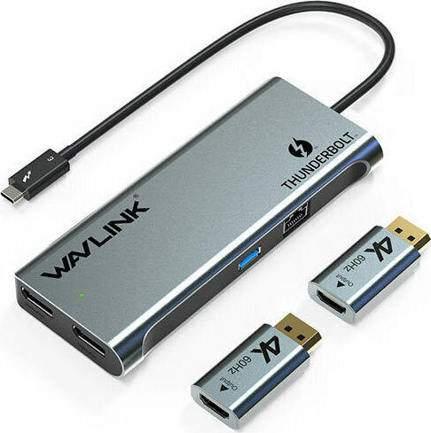 Wavlink Thunderbolt 3 Докинг станция с DisplayPort 4K Ethernet и свързване 2 монитора Сребрист (WL-UTD05H)