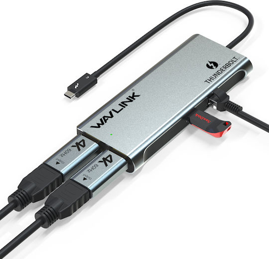 Wavlink Thunderbolt 3 Докинг станция с DisplayPort 4K Ethernet и свързване 2 монитора Сребрист (WL-UTD05H)
