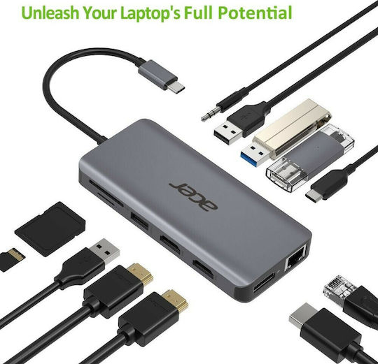 Acer USB-C Docking Station with HDMI 4K PD Ethernet and Support for 2 Monitors Silver (HP.DSCAB.009)