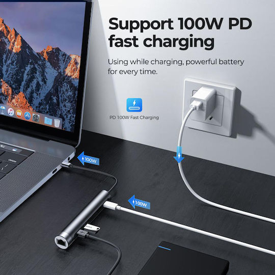 Joyroom USB-C Докинг станция с HDMI 4K PD Етърнет Сив (S-H111-DG)