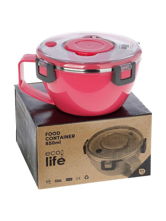 Ecolife Inox Thermo Lunch Box Double Wall Round Pink 850ml