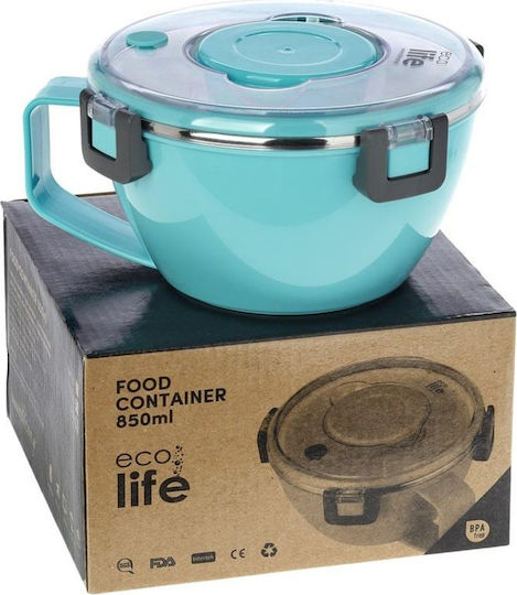 Ecolife Recipient Rotund Termos Inox Cu Perete Dublu Albastru Cu Compartimente 850ml