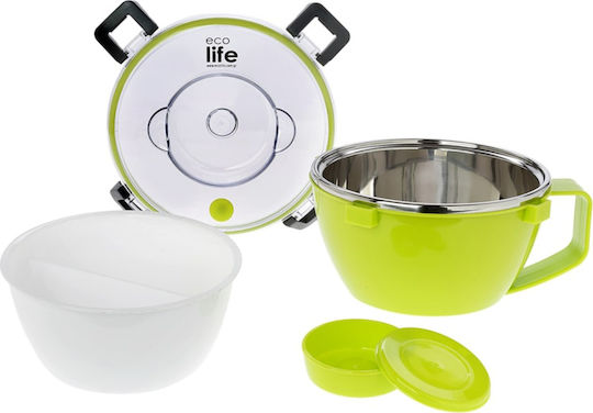 Ecolife Recipient Rotund Dublu Termos Inox Verde Cu Compartimente 850ml
