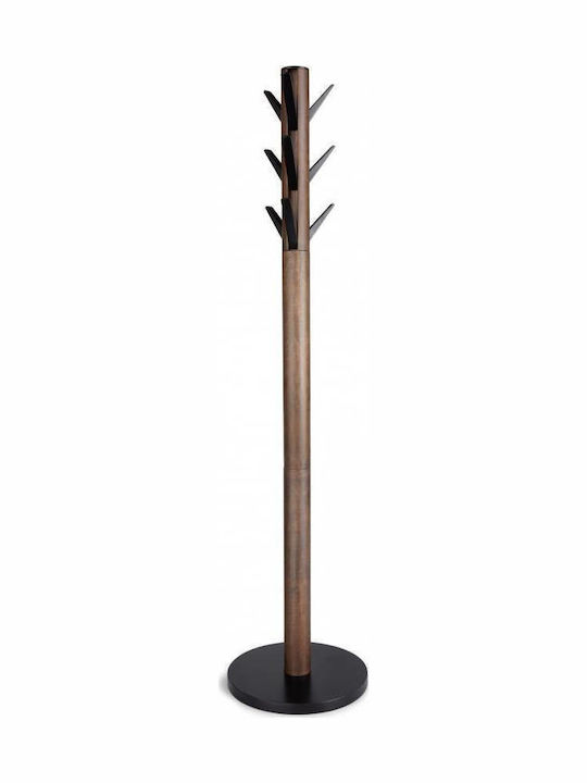 Umbra Wooden Coat Rack Black/ Walnut With 9 Aluminum Hooks Flapper 39.4x39.4x165cm