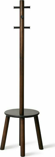 Umbra Pillar Freistehender Kleiderständer Hölzernes Black/ Walnut Mit 6 Haken & Hocker 50x50x167cm