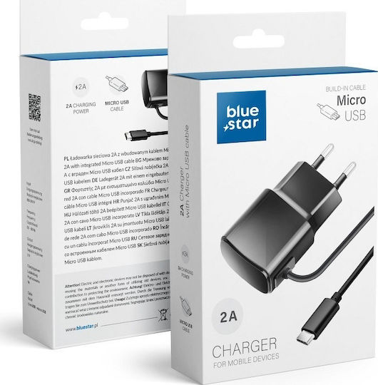 Blue Star Încărcător cu Cablu Integrat micro USB Negruς (5901737193568)