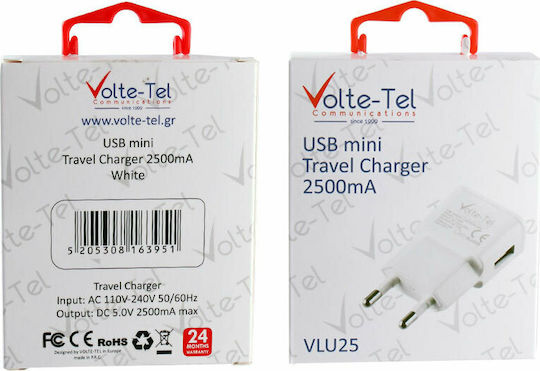 Volte-Tel Φορτιστής Χωρίς Καλώδιο με Θύρα USB-A Λευκός (VLU25)