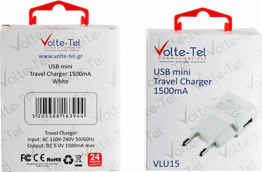 Volte-Tel Charger Without Cable with USB-A Port Whites (VLU15)