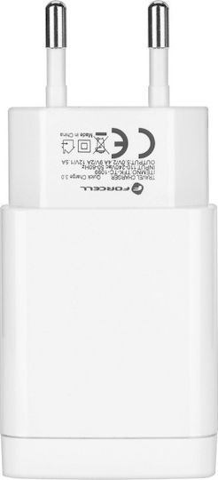 Forcell Charger with USB-A Port and Cable USB-C 18W Quick Charge 3.0 Whites (5901737373304)