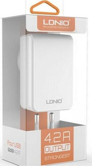 Ldnio Charger Without Cable with 4 USB-A Ports Whites (DL-AC62)