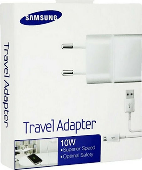 Samsung Φορτιστής με Θύρα USB-A και Καλώδιο micro USB Λευκός (ETA-U50EWE + ECB-DU4AWE)