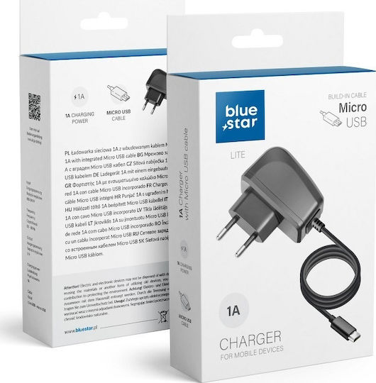 Blue Star Ladegerät mit integriertem Kabel Micro-USB Schwarzs (5901737411525)