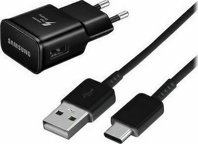 Samsung Φορτιστής με Θύρα USB-A και Καλώδιο USB-C 15W Μαύρος (EP-TA20EBE + EP-DG950CBE Bulk)