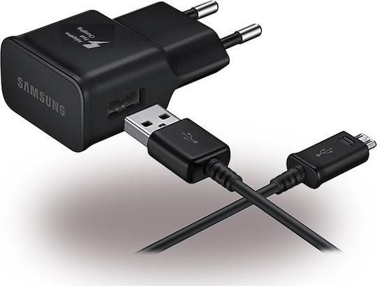 Samsung Charger with USB-A Port and Cable micro USB Blacks (EP-TA20EBE + ECB-DU4EBE)