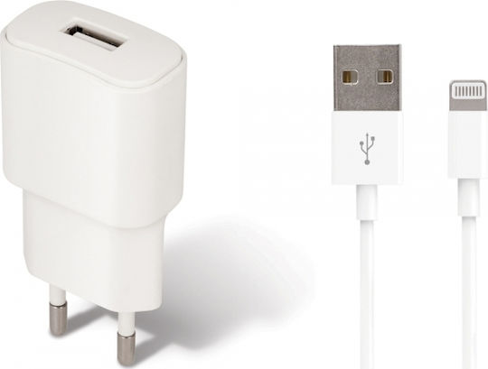 Forever Ladegerät mit USB-A Anschluss und Kabel Blitzschlag Weißs (TC-01 2Α)