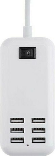 GloboStar Βάση Φόρτισης με 6 Θύρες USB-A 20W σε Λευκό χρώμα (69998)